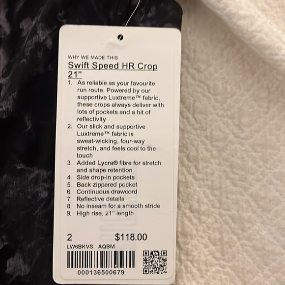 Lulu swift speed HR crop 21” leggings.  New perfect condition - Picture 2 of 2